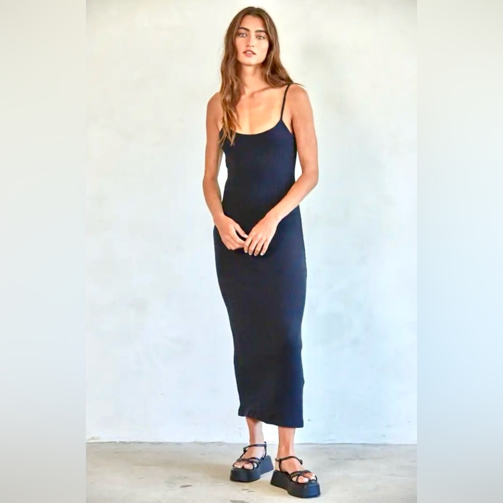 NWT black tank top knit midi travel everyday dress